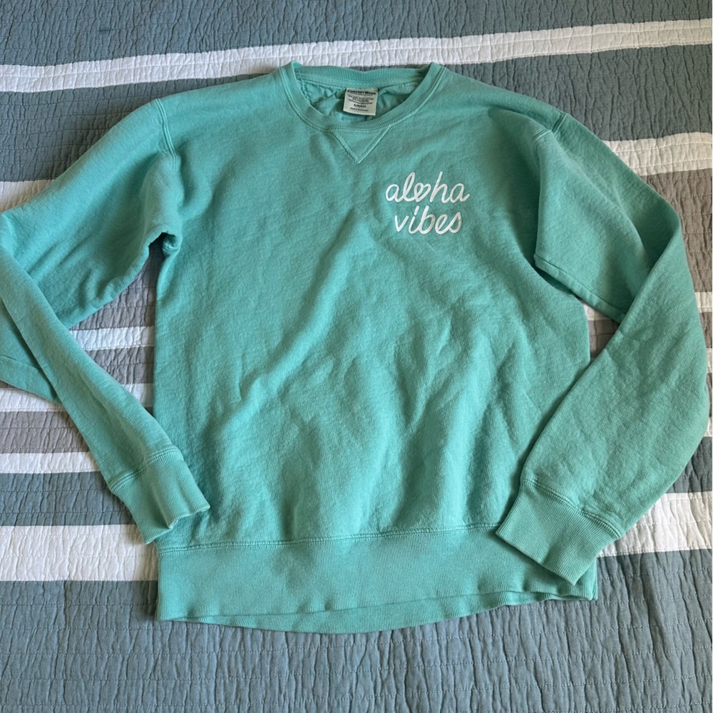 Aloha Vibes Hawaii Blue Aqua Crew Sweatshirt S Maui